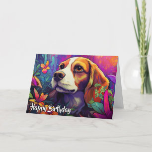 Cartão Cartoon Beagle em um Jardim Personalizado