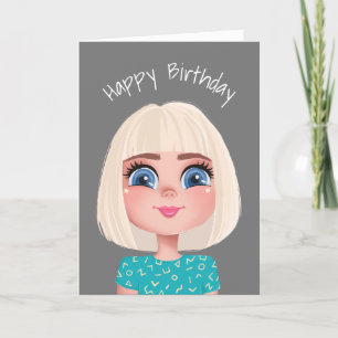 Cartão Cartoon Birthday Bloni Girl On Cinza