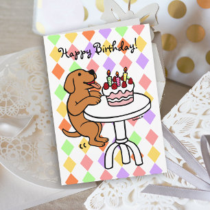 Cartão Cartoon Birthday Cake Fox Red Labrador