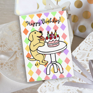 Cartão Cartoon Birthday Cake Yellow Labrador