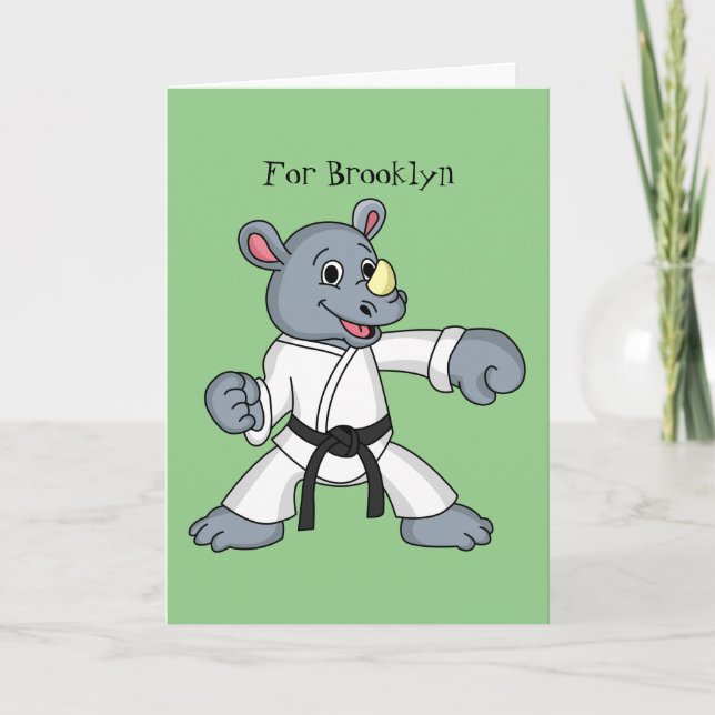 Cartão Cartoon bonito rhino kung fu (Frente)