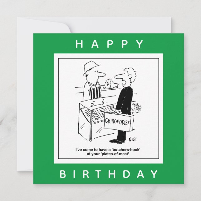 Cartão Cartoon Butcher & Chiropodista Cockney Slang (Frente)