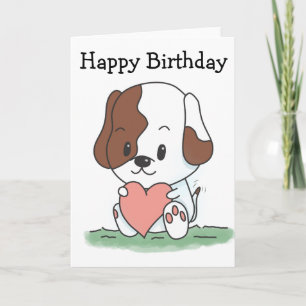 Cartão Cartoon Cachorro Com Um Coração de Aniversário