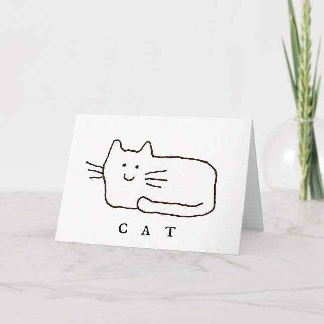 Cartão Cartoon Cat Doodle Line Art Folded Greeting Card (Frente)