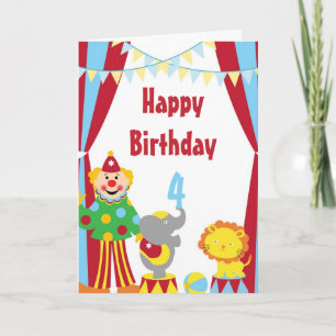 Cartão Cartoon Circus Clowe and Animal Birthday Card