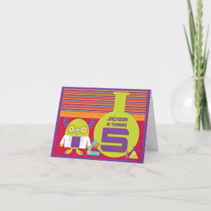 Cartão Cartoon Colorida 5 de Aniversário da Loucura Cient