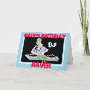 Cartão Cartoon de animação do DJ feliz birtday raver