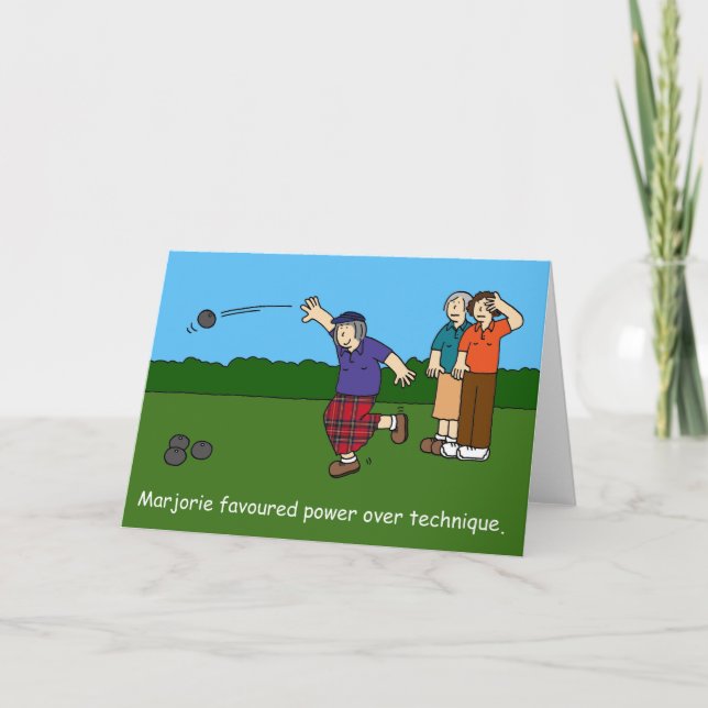 Cartão Cartoon de Aniversário da Boliche Verde Coroa (Frente)