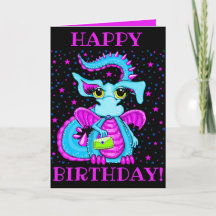Cartoon de Aniversário Personalizado Dragão Azul F