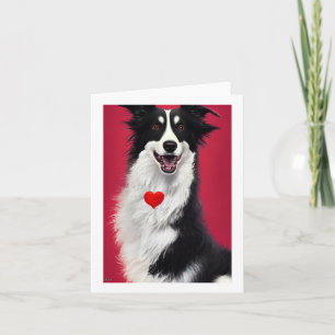 Cartão cartoon de border collie no dia dos namorados
