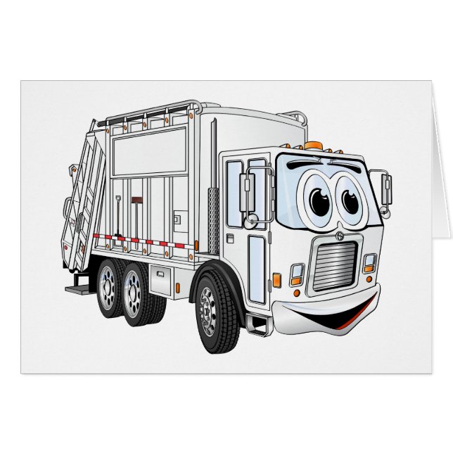 Cartão Cartoon de Caminhão de Lixo Branco (Frente Horizontal)
