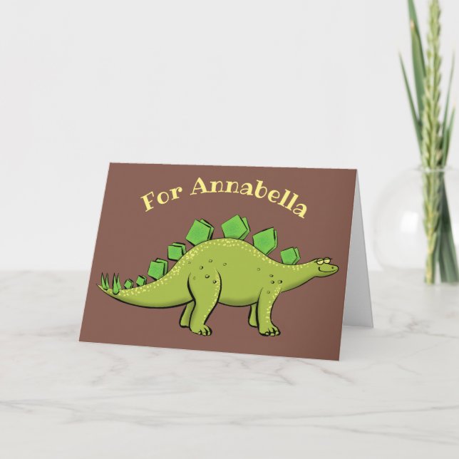 Cartão Cartoon de dinossauro de stegossauro engraçado (Frente)
