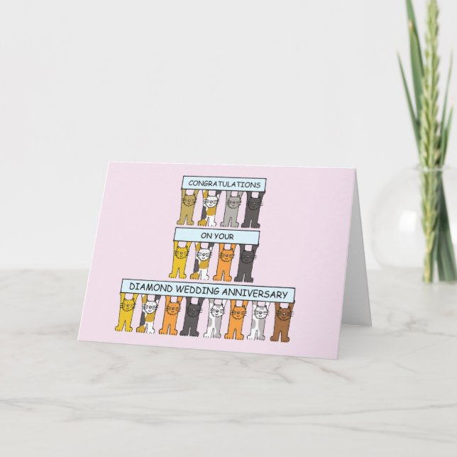 Cartão Cartoon de Gatos Parabenizando Casamento de Diaman (Frente)