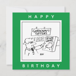 Cartão Cartoon de Gnome de Ação no Centro de Jardinagem