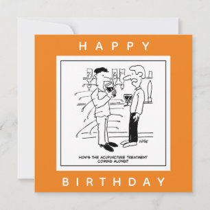 Cartão Cartoon de Homem Recebendo Tratamento de Acupuntur