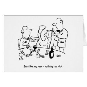 Cartão Cartoon de restaurante engraçado. Nada muito rico