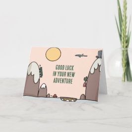 Cartão Cartoon de viagem para novas aventuras com boa sor