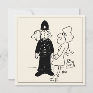 Cartão Cartoon do Policial que tem uma cara de relógio.