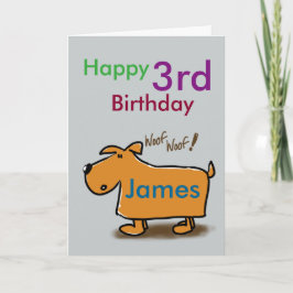 Cartão Cartoon dog Happy aniversário de 3 anos name