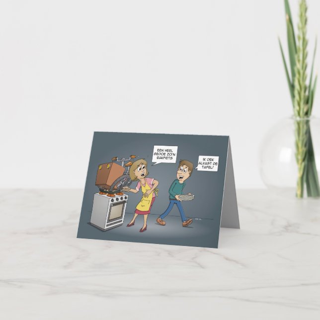 Cartão Cartoon; een heel gedoe zo’n bakfiets (Frente)