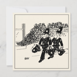 Cartão Cartoon Engraçado da Polícia. Estação de Polícia e