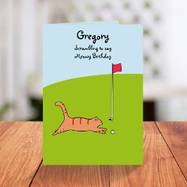 Cartão Cartoon Engraçado Gato Scramble Piada Golf Anivers