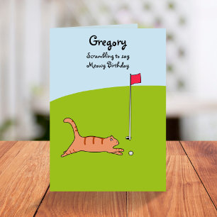 Cartão Cartoon Engraçado Gato Scramble Piada Golf Anivers