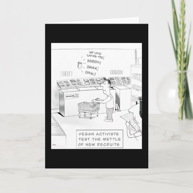 Cartão Cartoon engraçado para ativistas e veganos (Frente)
