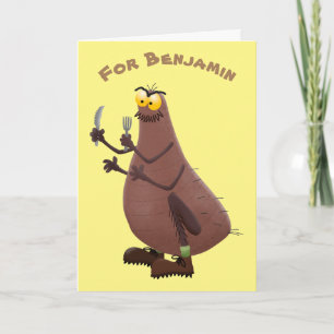 Cartão Cartoon feio e faminto