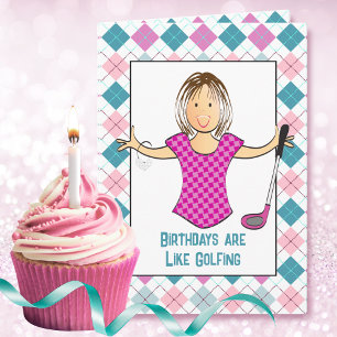 Cartão Cartoon Feminino de Golfe Frase Engraçada de Anive