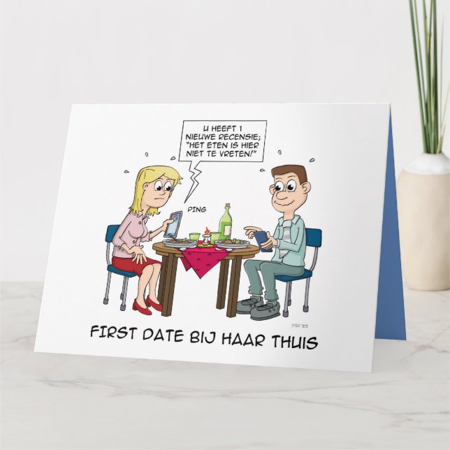 Cartão Cartoon; First date bij haar thuis. (Frente)