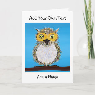 Cartão Cartoon Fluffy Owl Folheed Greeting Card