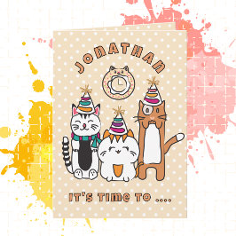 Cartão Cartoon Gato Bonito Engraçado Dizendo Festa de ani