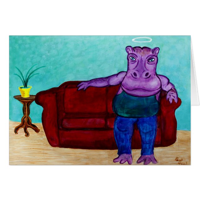 Cartão Cartoon Hippopotamus (Frente Horizontal)