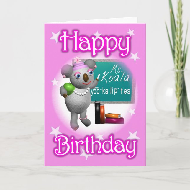 Cartão Cartoon Koala Feliz Aniversário vazio de Professor (Frente)
