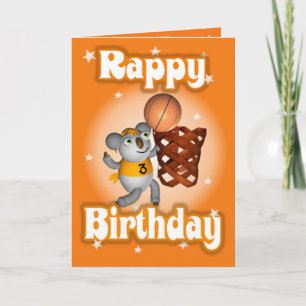 Cartão Cartoon Koala Jogando Basquete Feliz Aniversário
