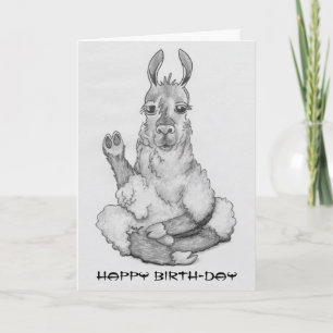 Cartão Cartoon llama doing yoga, caption: Happy Birth-day