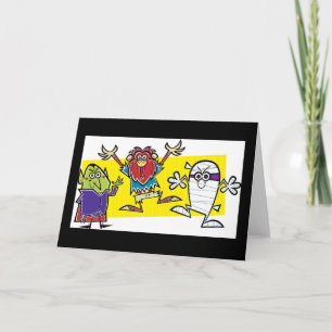 Cartão Cartoon Louco Halloween Vanpire Ghost Werewolf