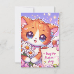 Cartão Cartoon Orange Kitten Dia de as mães Feliz