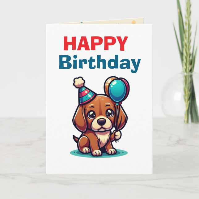 Cartão Cartoon Puppy Birthday Card - Modern Cute (Frente)