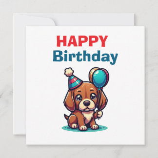 Cartão Cartoon Puppy Birthday Card - Modern Cute