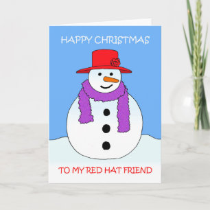 Cartão Cartoon Red Hat Christmas Snowman