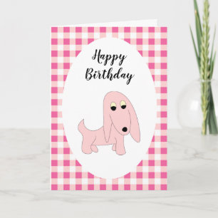Cartão Cartoon rosa cão Bonito Pooch aniversário rosa