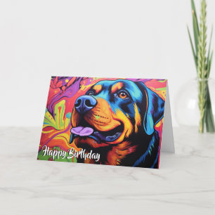 Cartão Cartoon Rottweiler em um Jardim Personalizado