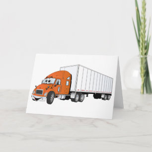 Cartão Cartoon Semi Truck Orange White Trailer