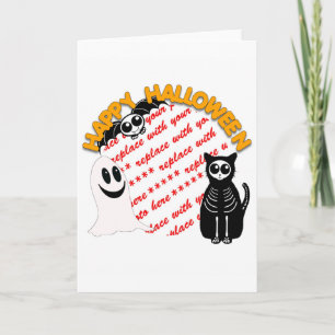 Cartão Cartoon Skeleton Cat, Bat & Ghost Photo Frame