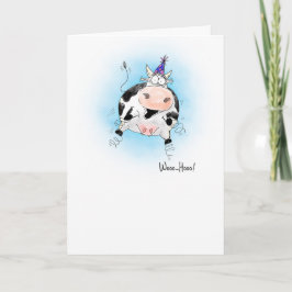 Cartão Cartoon Springy Cow Woo-Hoo Birthday