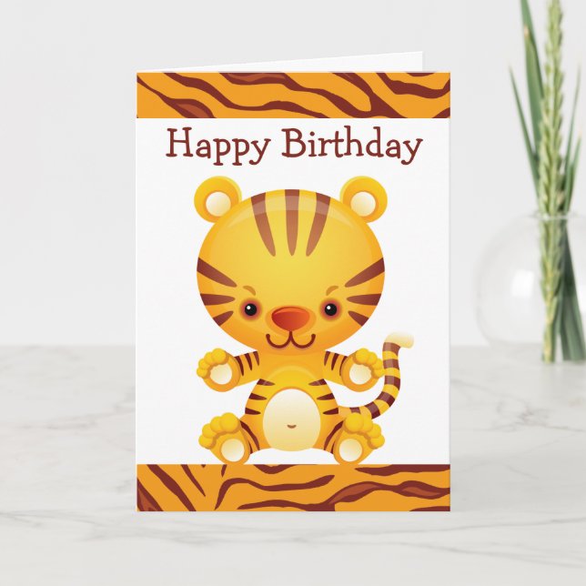 Cartão Cartoon Tiger com Tiger Impressão Feliz Aniversári (Frente)