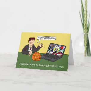 Cartão Cartoon virtual de Halloween Covid 19