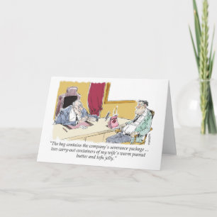 Cartão Cartum chefe que oferece um pacote de indenização